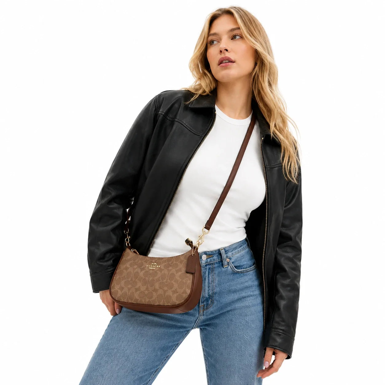 Teri Shoulder Bag In Signature Canvas  - Gold/Brown