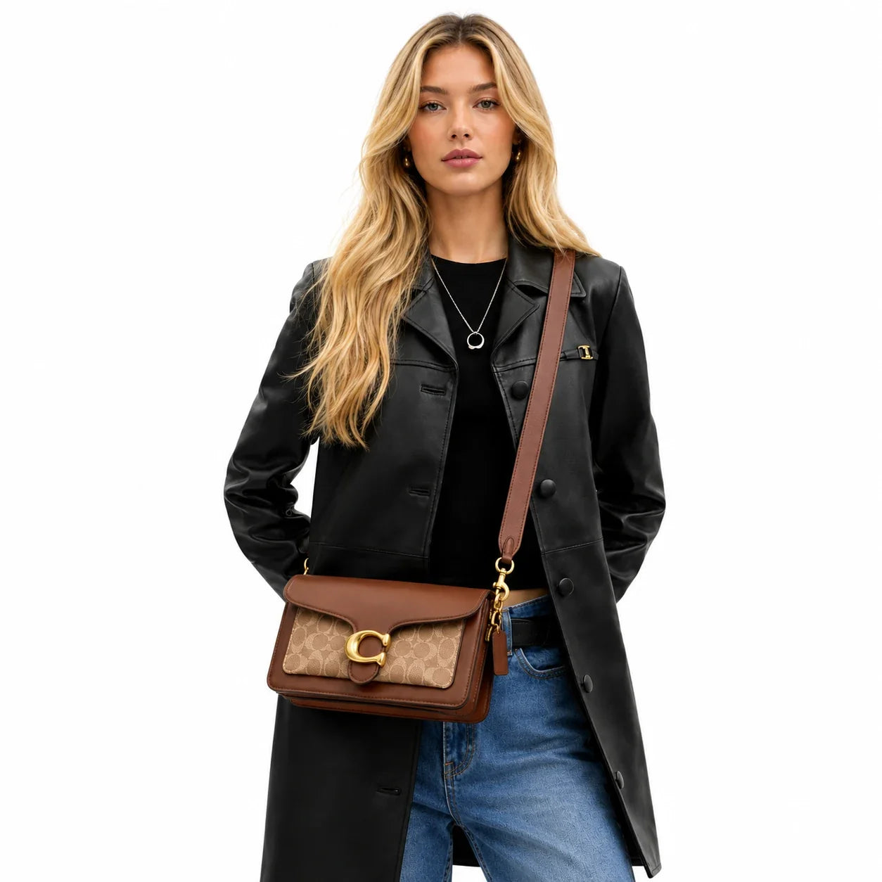 Tabby Schultertasche 26 – Messing/Hellbraun
