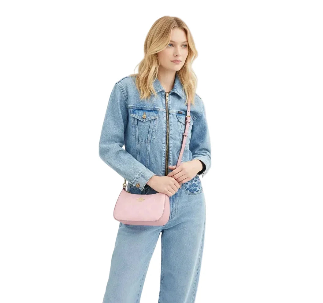 Teri Shoulder Bag In Signature Canvas  - Gold/Powder Pink