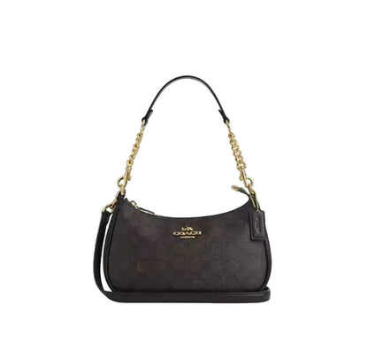 Teri Schultertasche aus Signature Canvas – Walnut