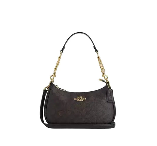 Teri Schultertasche aus Signature Canvas – Walnut